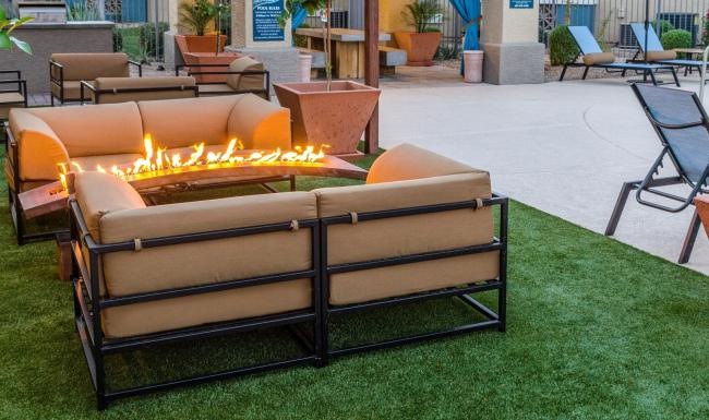 a fire pit with a fire pit